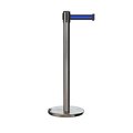 Montour Line Retractable Belt Rolling Stanchion, 2.5ft Sat.Steel Post  9ft. Bk/Bl ME630-SS-BBH-90